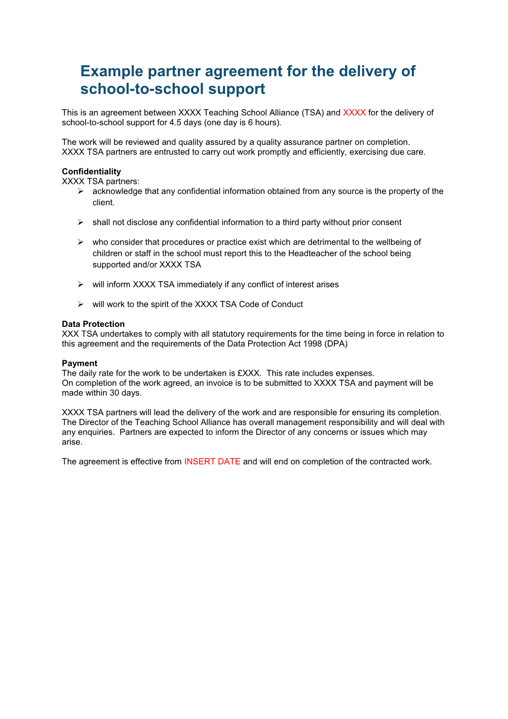 Example Partner Agreement for Delivery of Stss