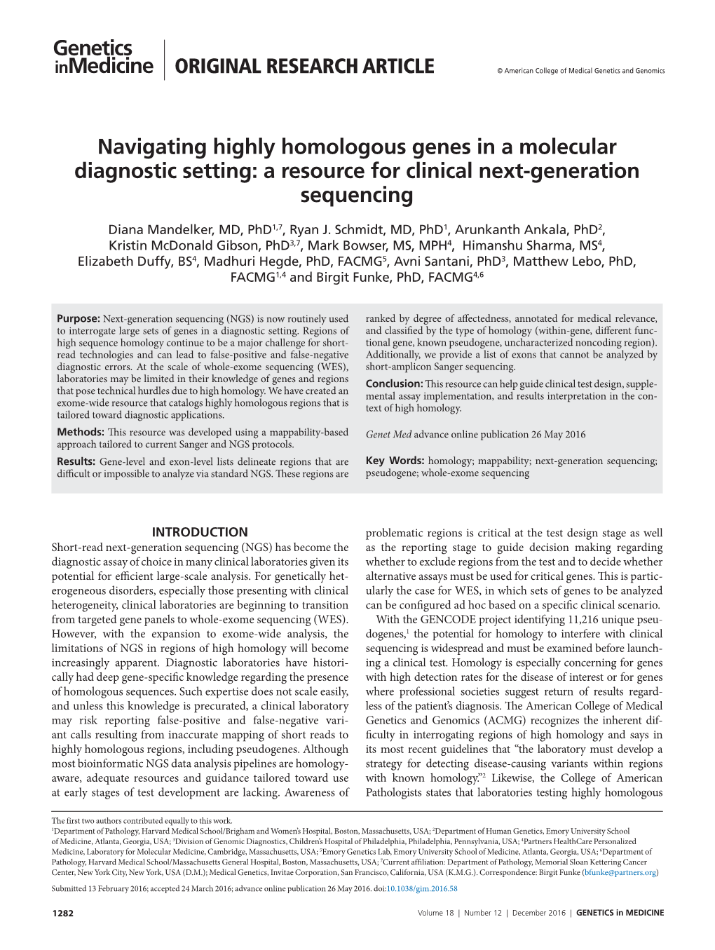 Navigating Highly Homologous Genes in a Molecular Diagnostic Setting: a Resource for Clinical Next-Generation Sequencing