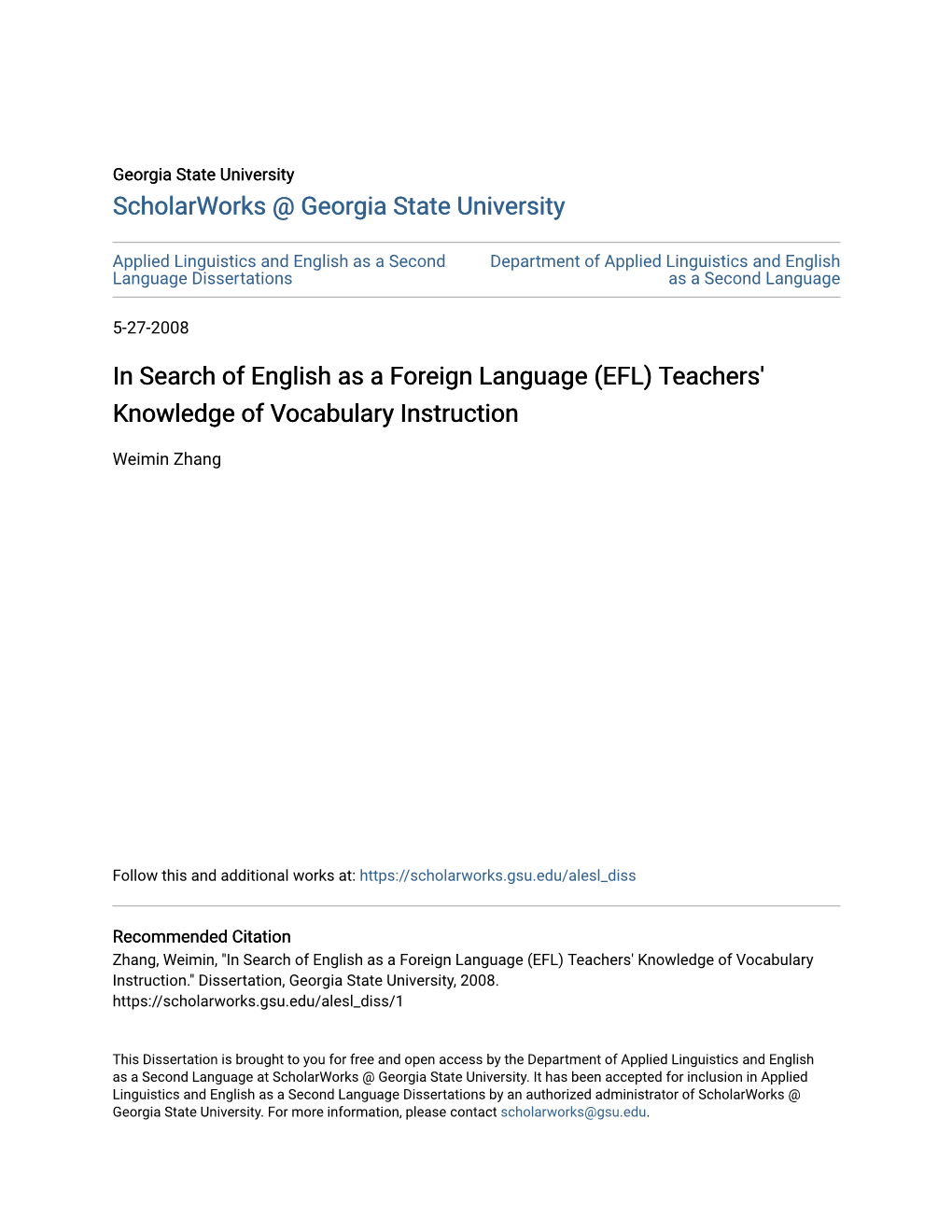 (EFL) Teachers' Knowledge of Vocabulary Instruction