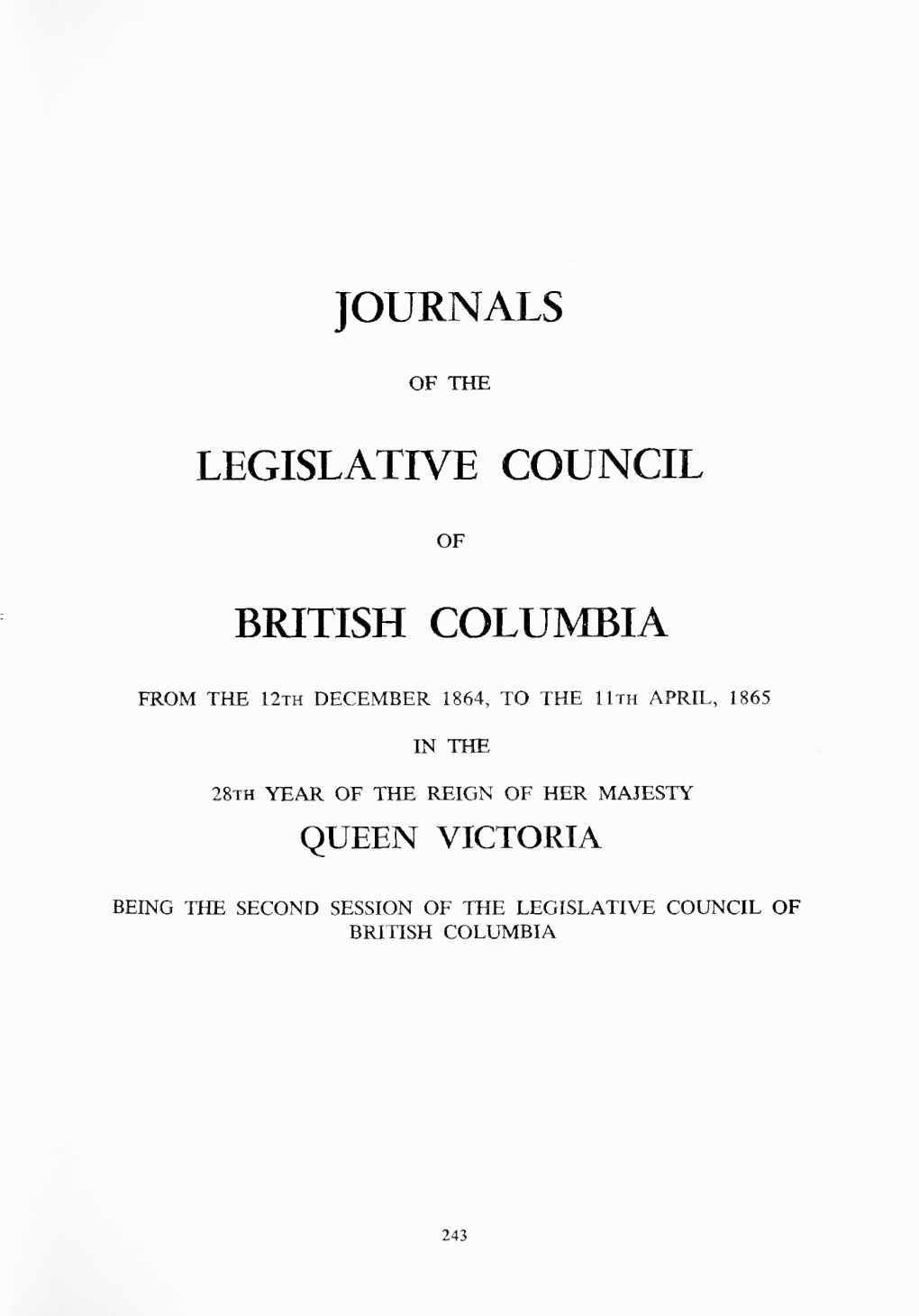 Journals Legislative Council British Columbia