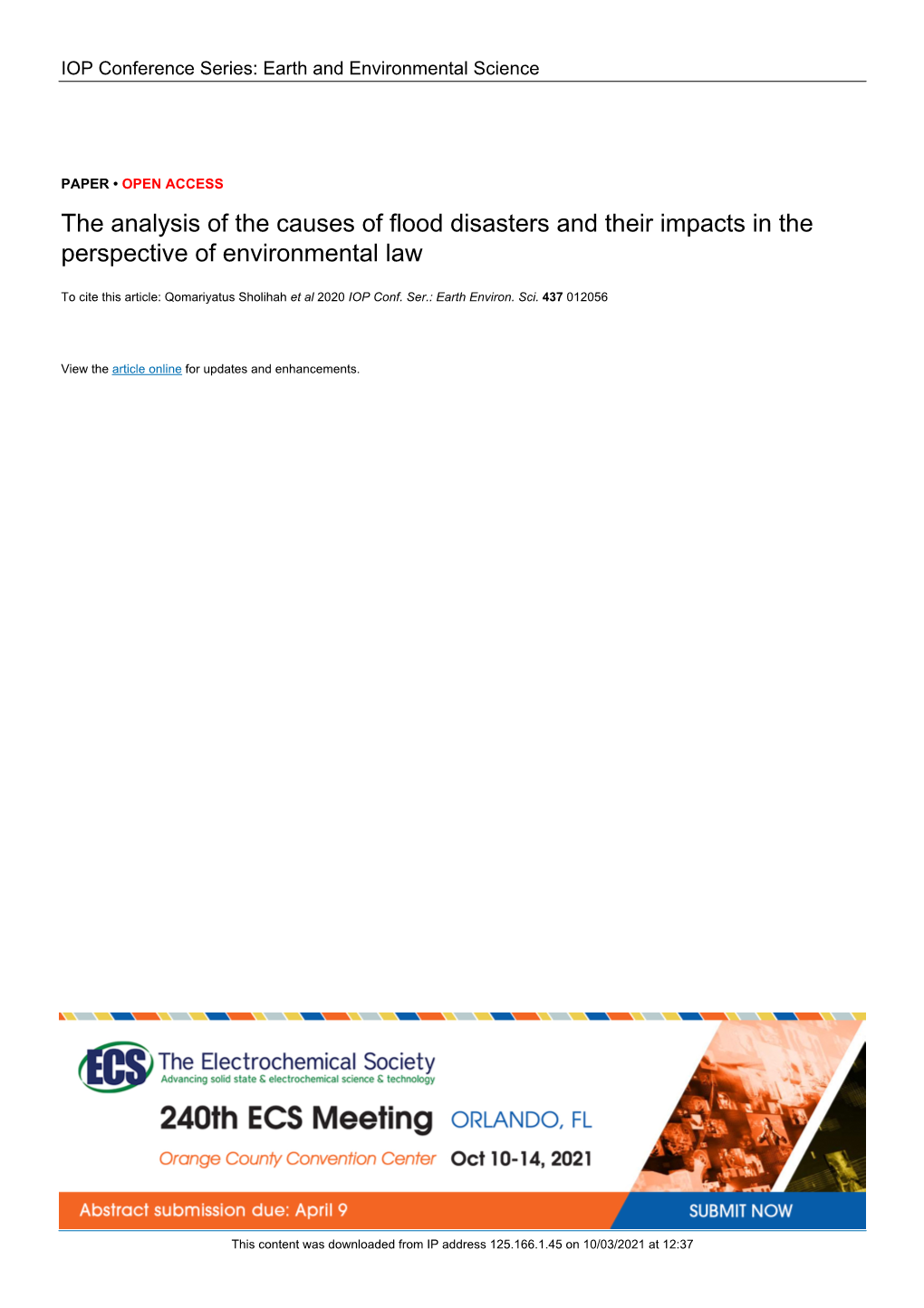 The Analysis of the Causes of Flood Disasters and Their Impacts in the Perspective of Environmental Law