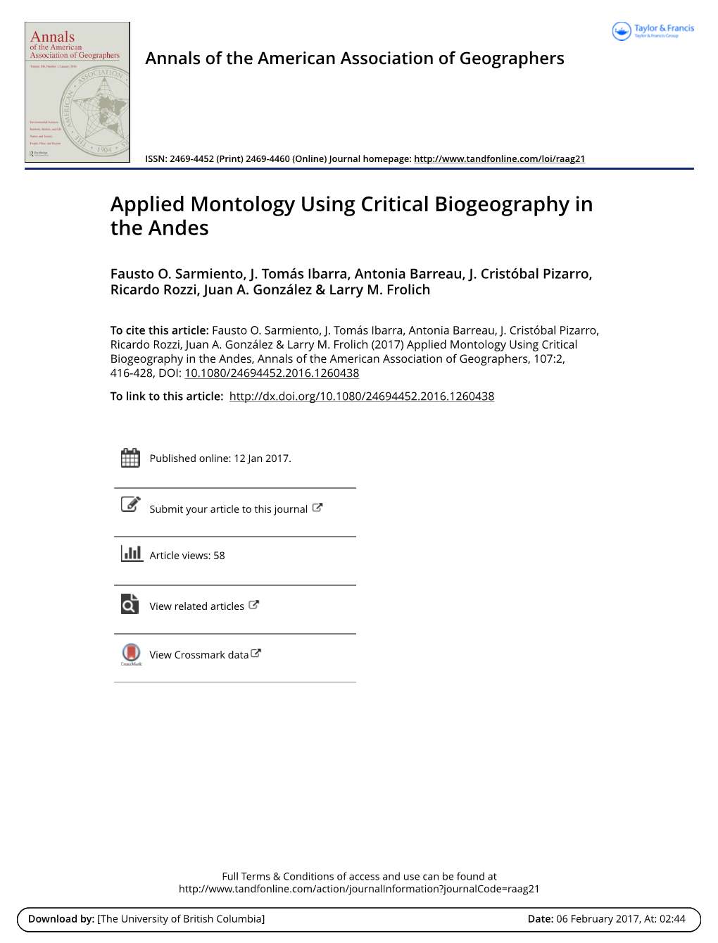 Applied Montology Using Critical Biogeography in the Andes