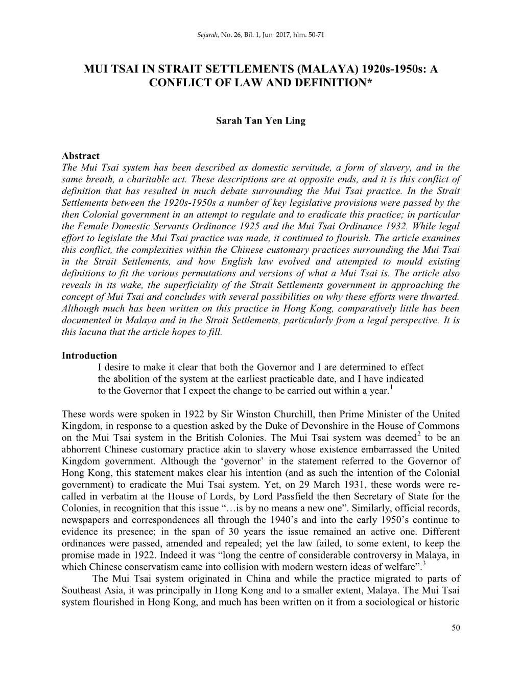 MUI TSAI in STRAIT SETTLEMENTS (MALAYA) 1920S-1950S: a CONFLICT of LAW and DEFINITION*