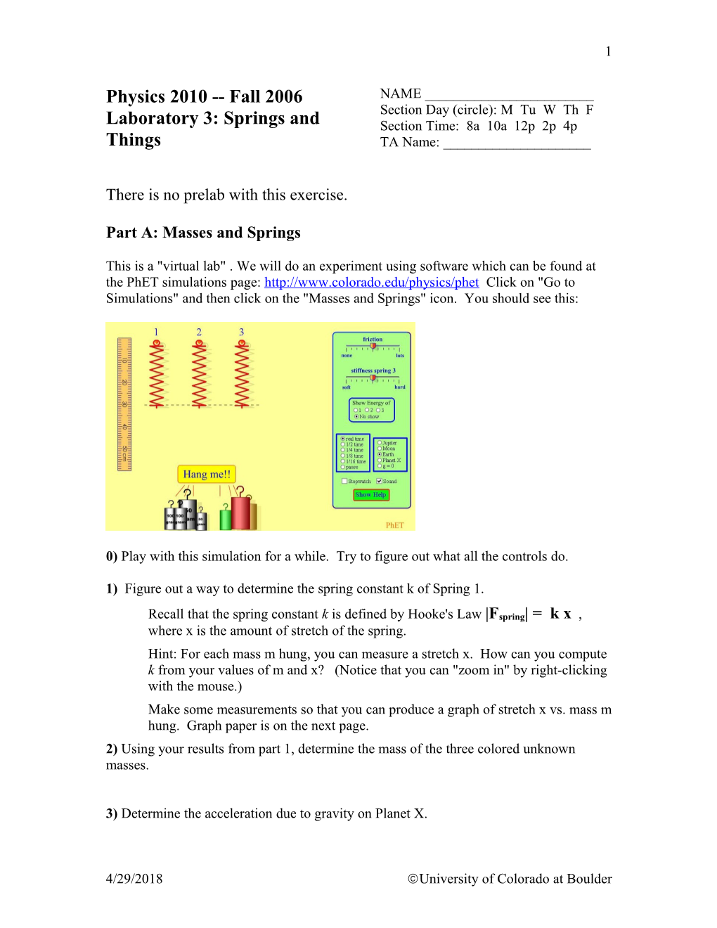 Part 1: Masses and Springs