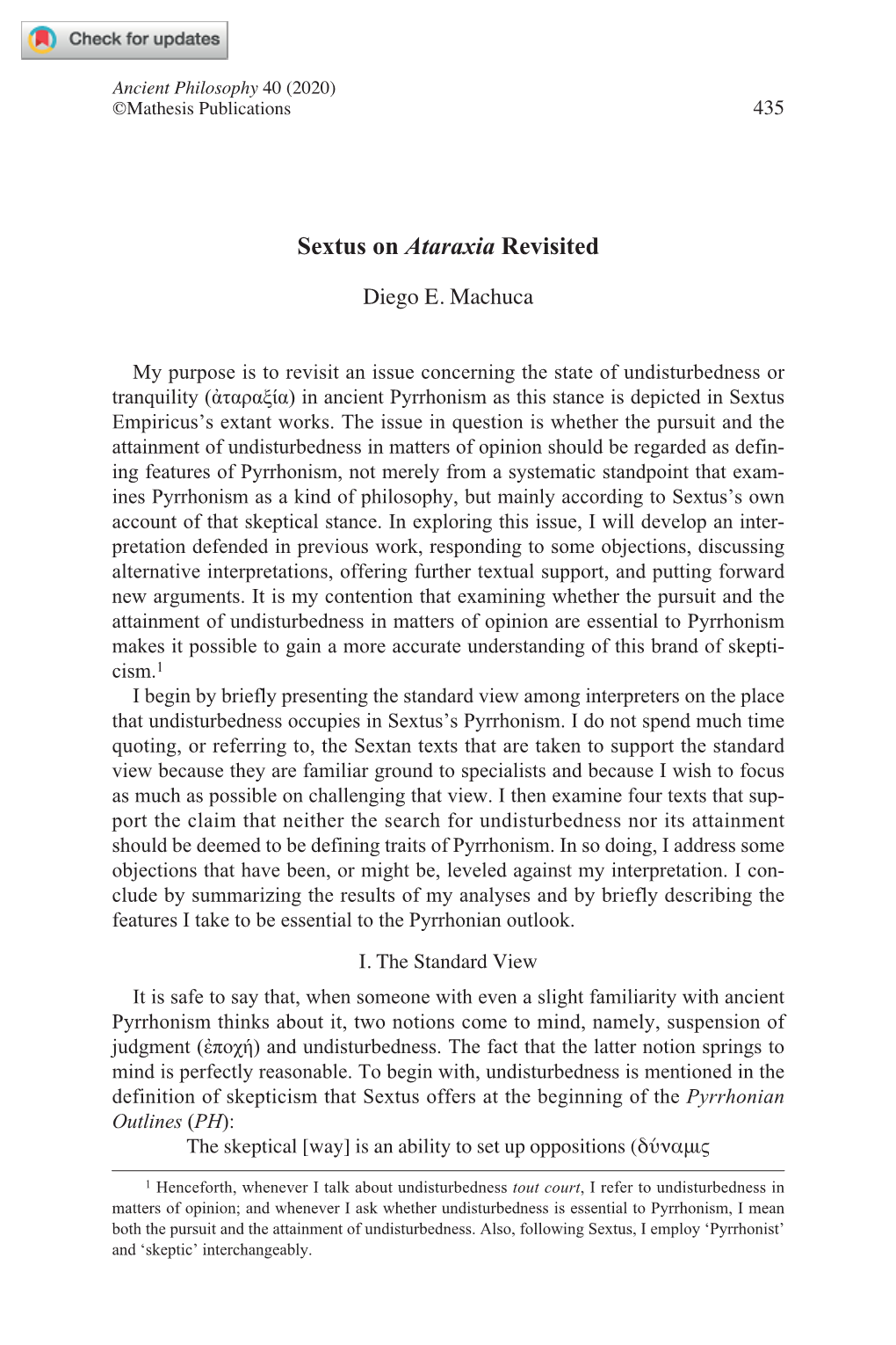 Sextus on Ataraxia Revisited