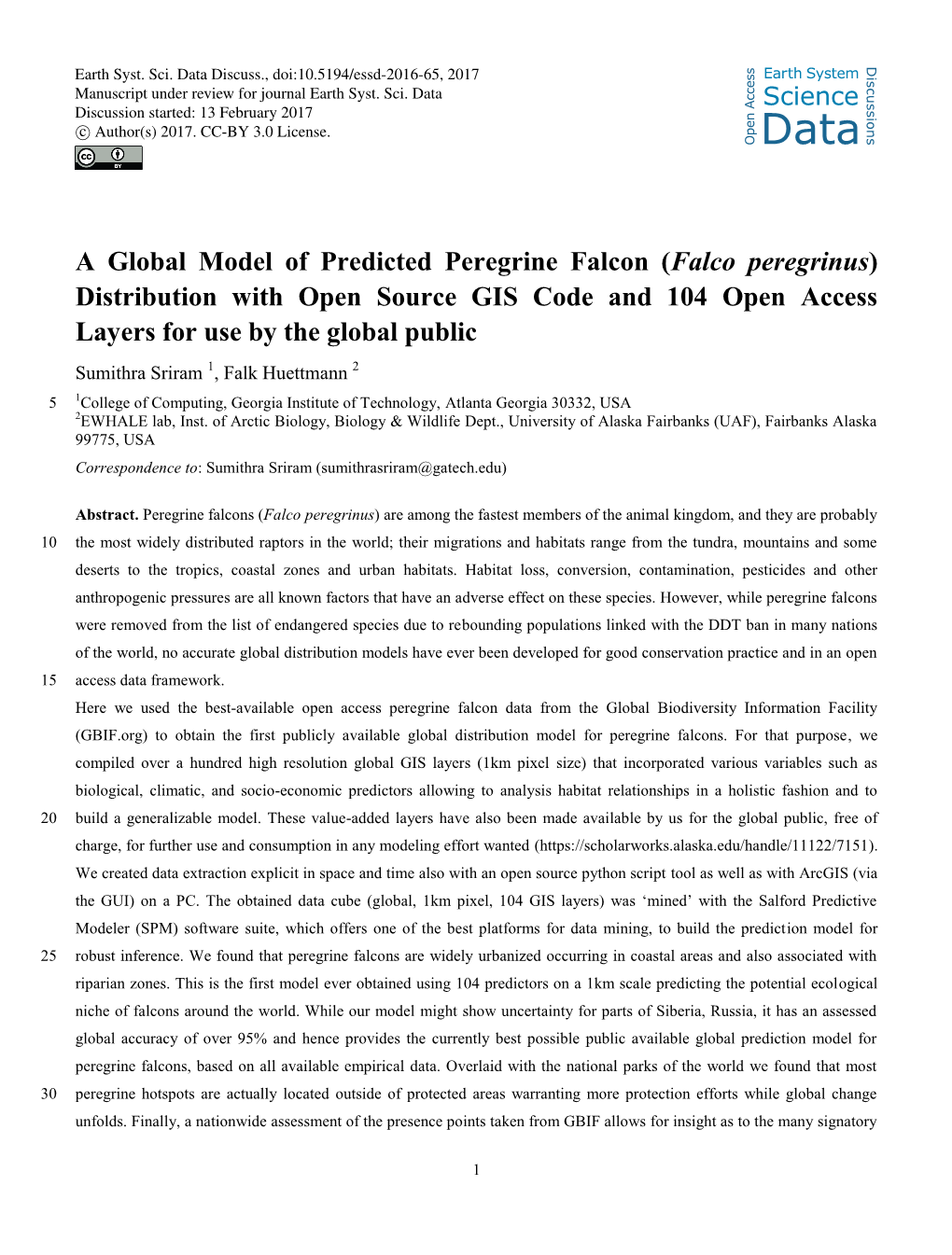 A Global Model of Predicted Peregrine Falcon (Falco Peregrinus