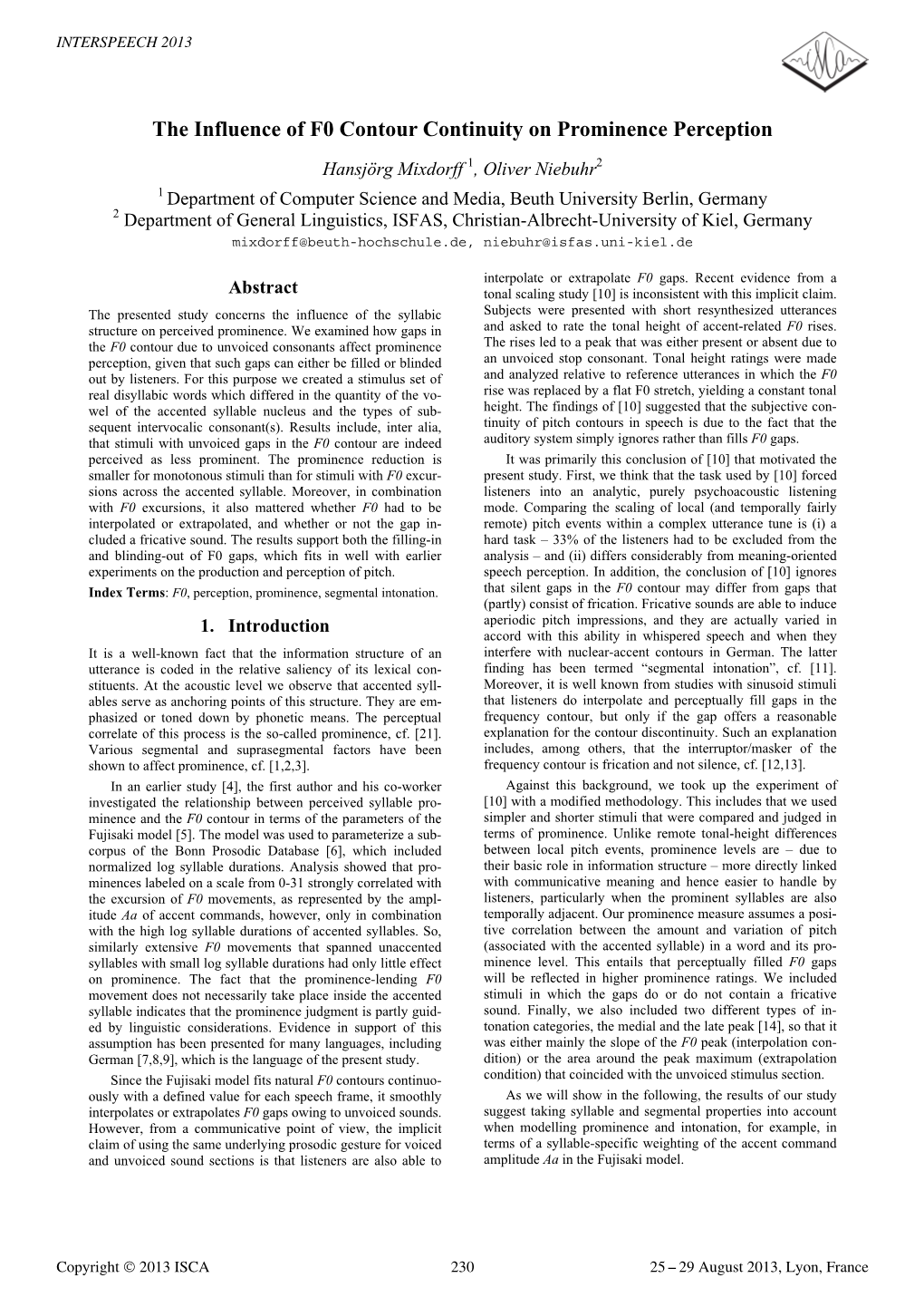 The Influence of F0 Contour Continuity on Prominence Perception