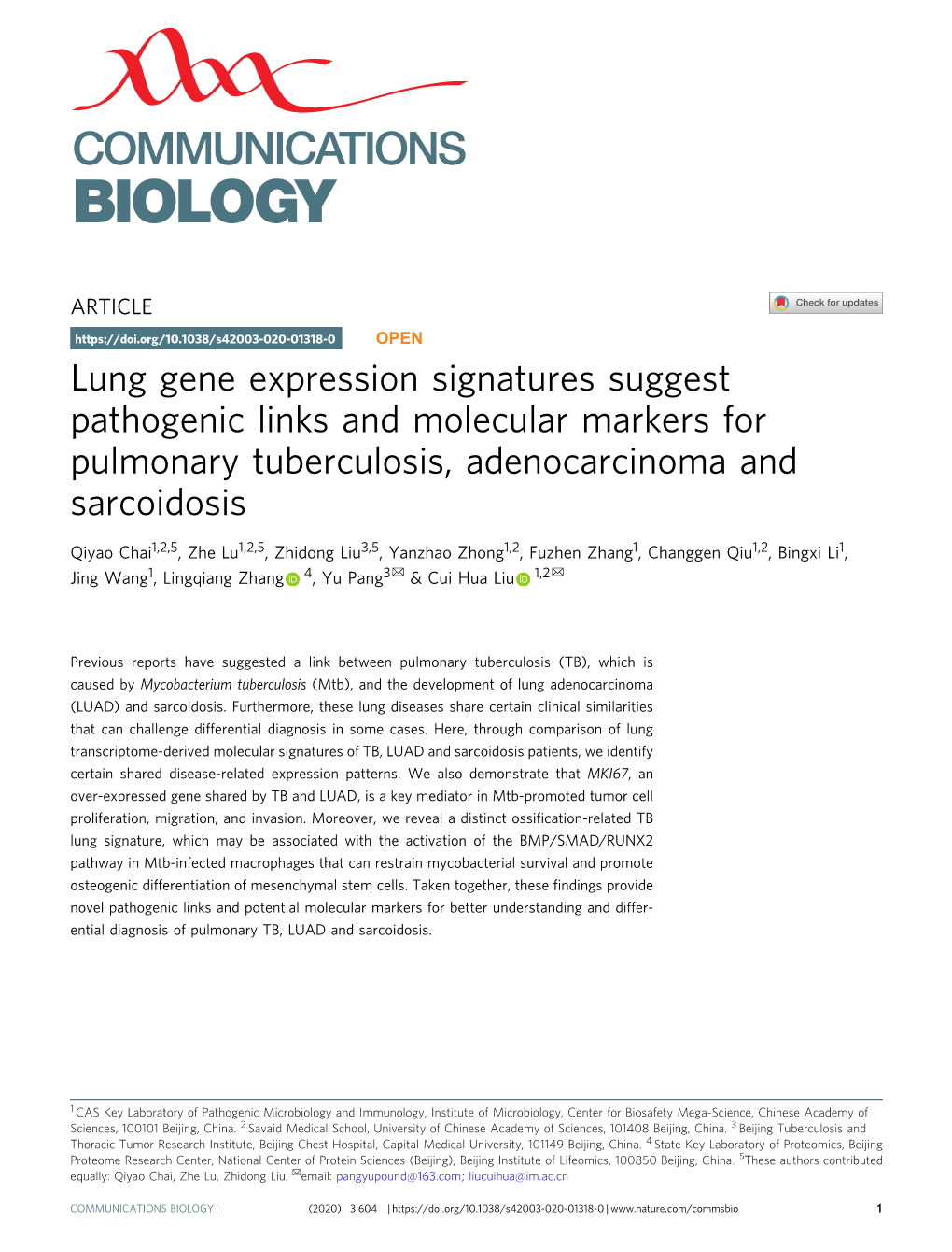 Lung Gene Expression Signatures Suggest Pathogenic Links And