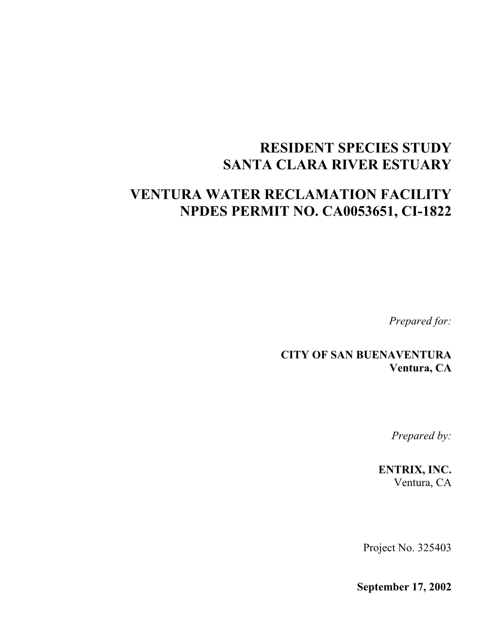 Resident Species Study Santa Clara River Estuary