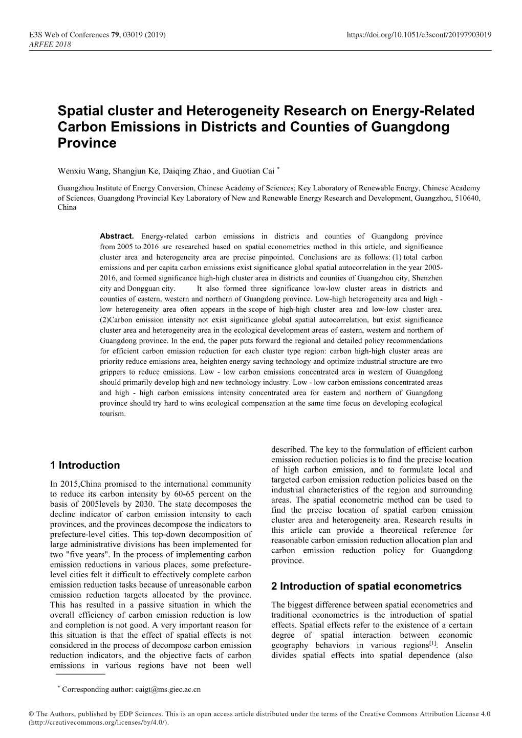 Spatial Cluster and Heterogeneity Research on Energy-Related Carbon Emissions in Districts and Counties of Guangdong Province