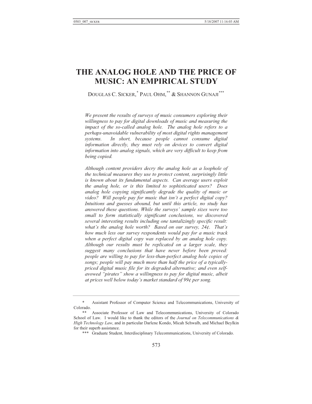 The Analog Hole and the Price of Music: an Empirical Study