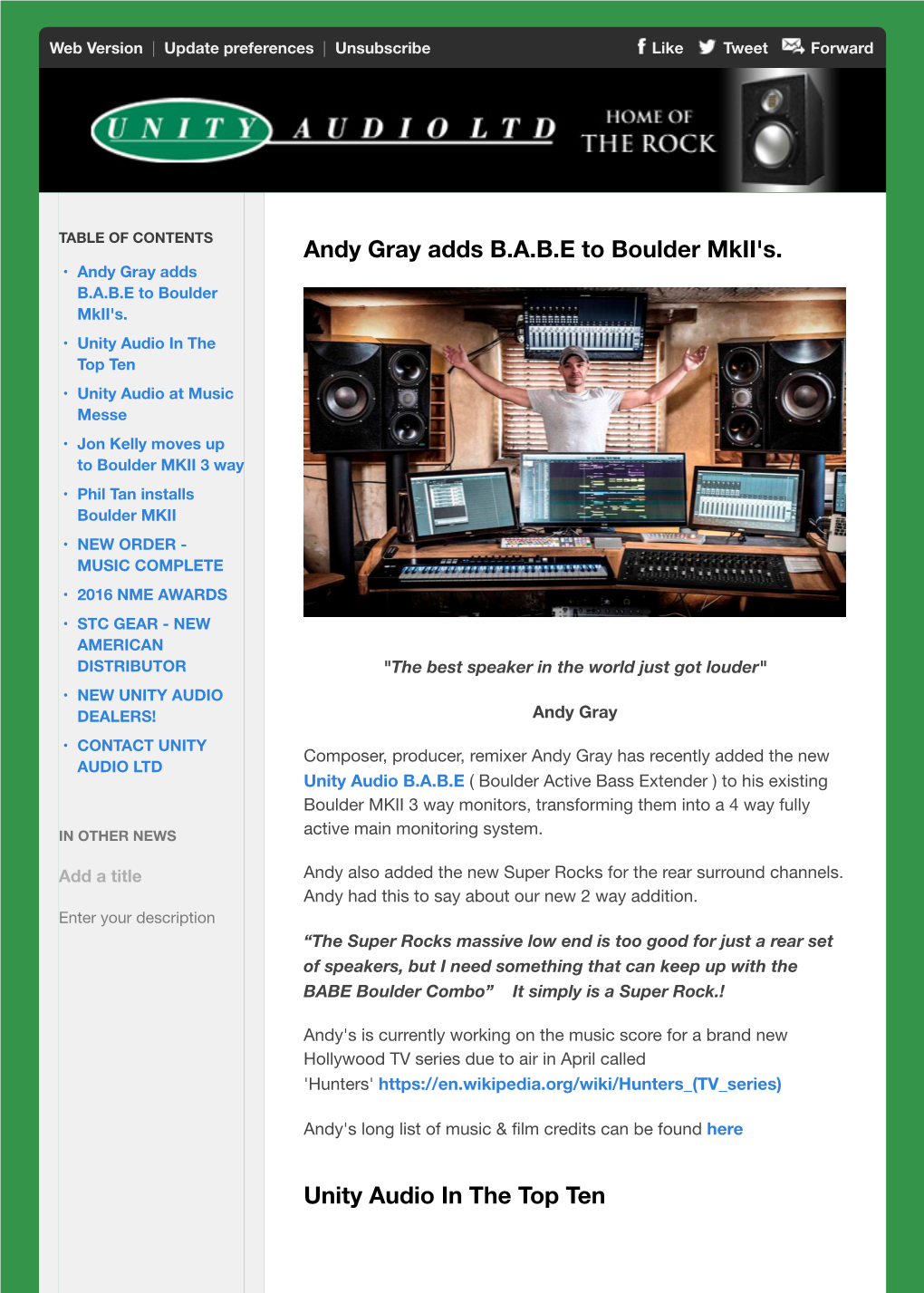 Andy Gray Adds B.A.B.E to Boulder Mkii's. Unity Audio in the Top
