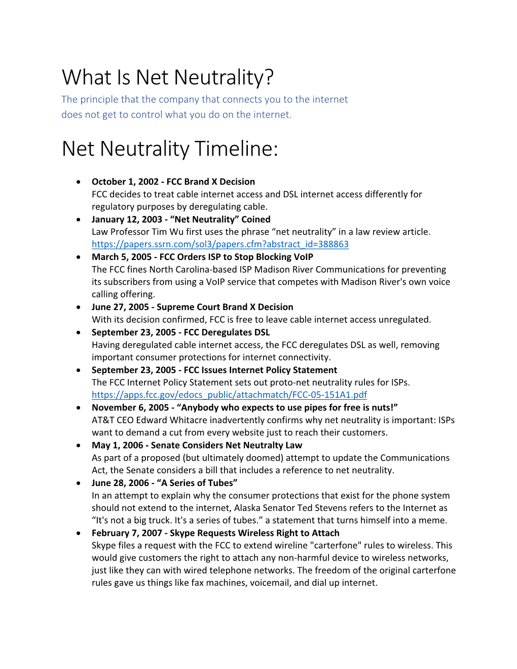 Net Neutrality Timeline