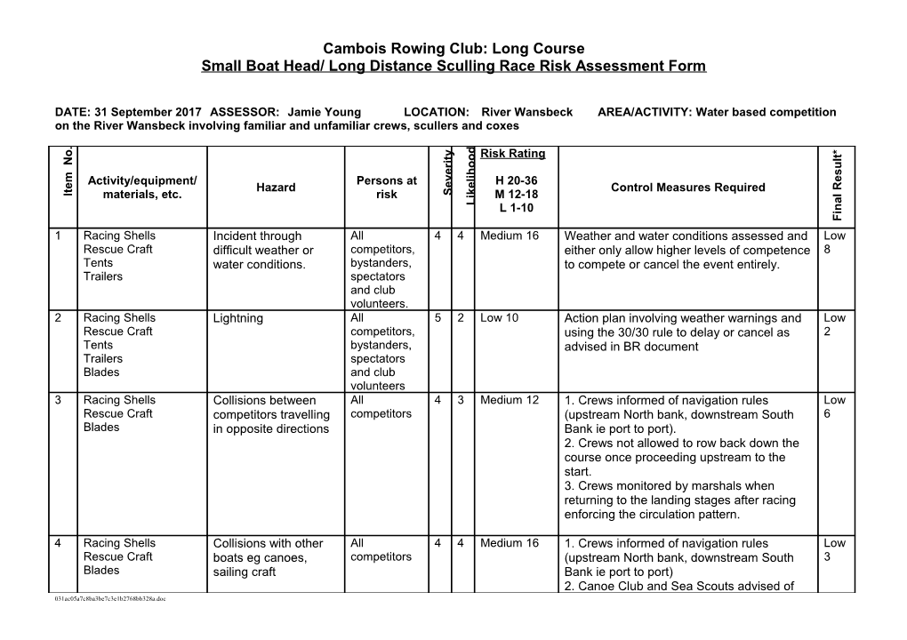 General Risk Assessment Form