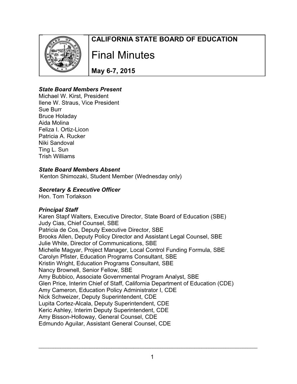 Final Minutes for May 2015 - SBE Minutes (CA State Board of Education)