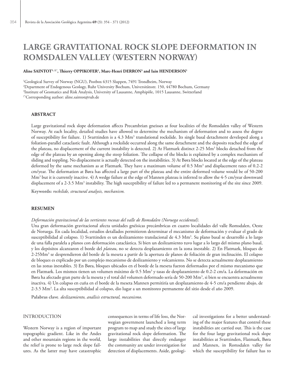 Large Gravitational Rock Slope Deformation in Romsdalen Valley (Western Norway)