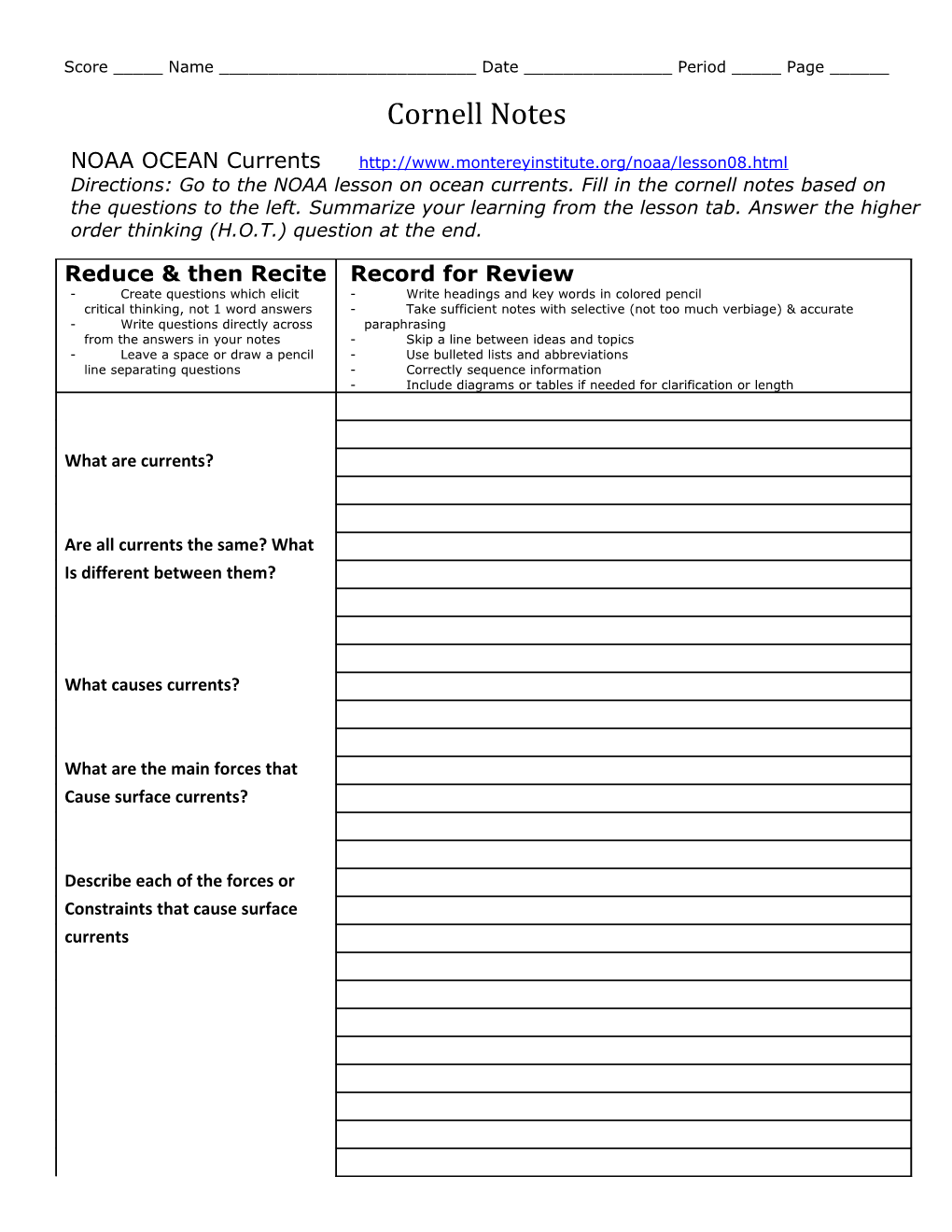 Cornell Notes Template s4