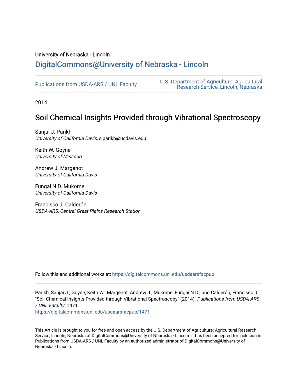 Soil Chemical Insights Provided Through Vibrational Spectroscopy