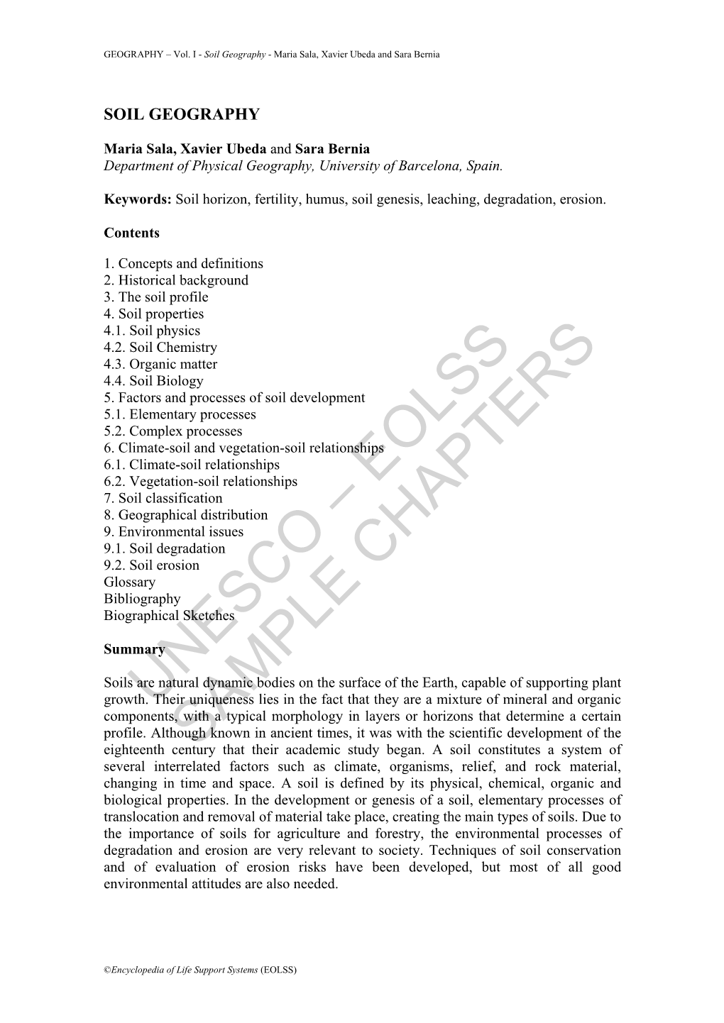 Soil Geography - Maria Sala, Xavier Ubeda and Sara Bernia