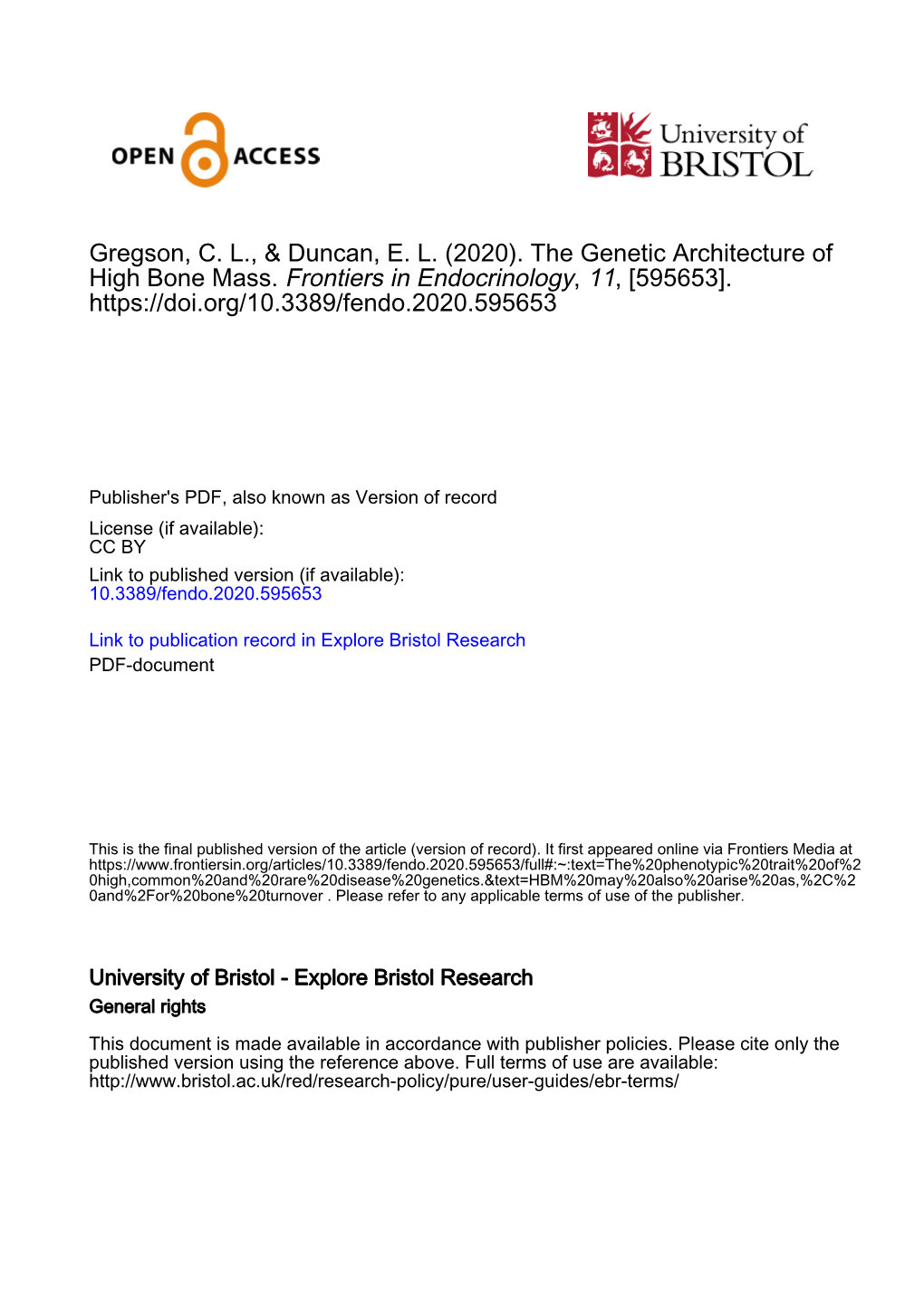 The Genetic Architecture of High Bone Mass