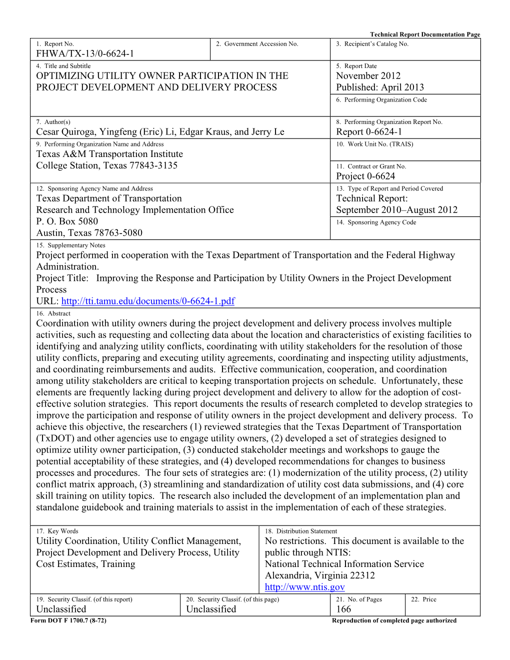 Optimizing Utility Owner Participiation in the Project Development And