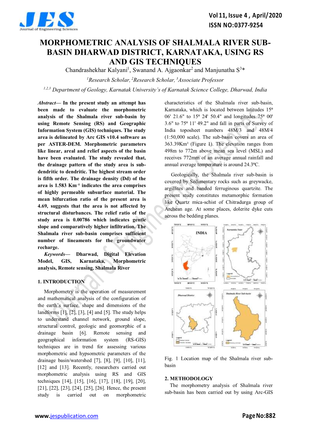 Morphometric Analysis of Shalmala River Sub-Basin Dharwad District