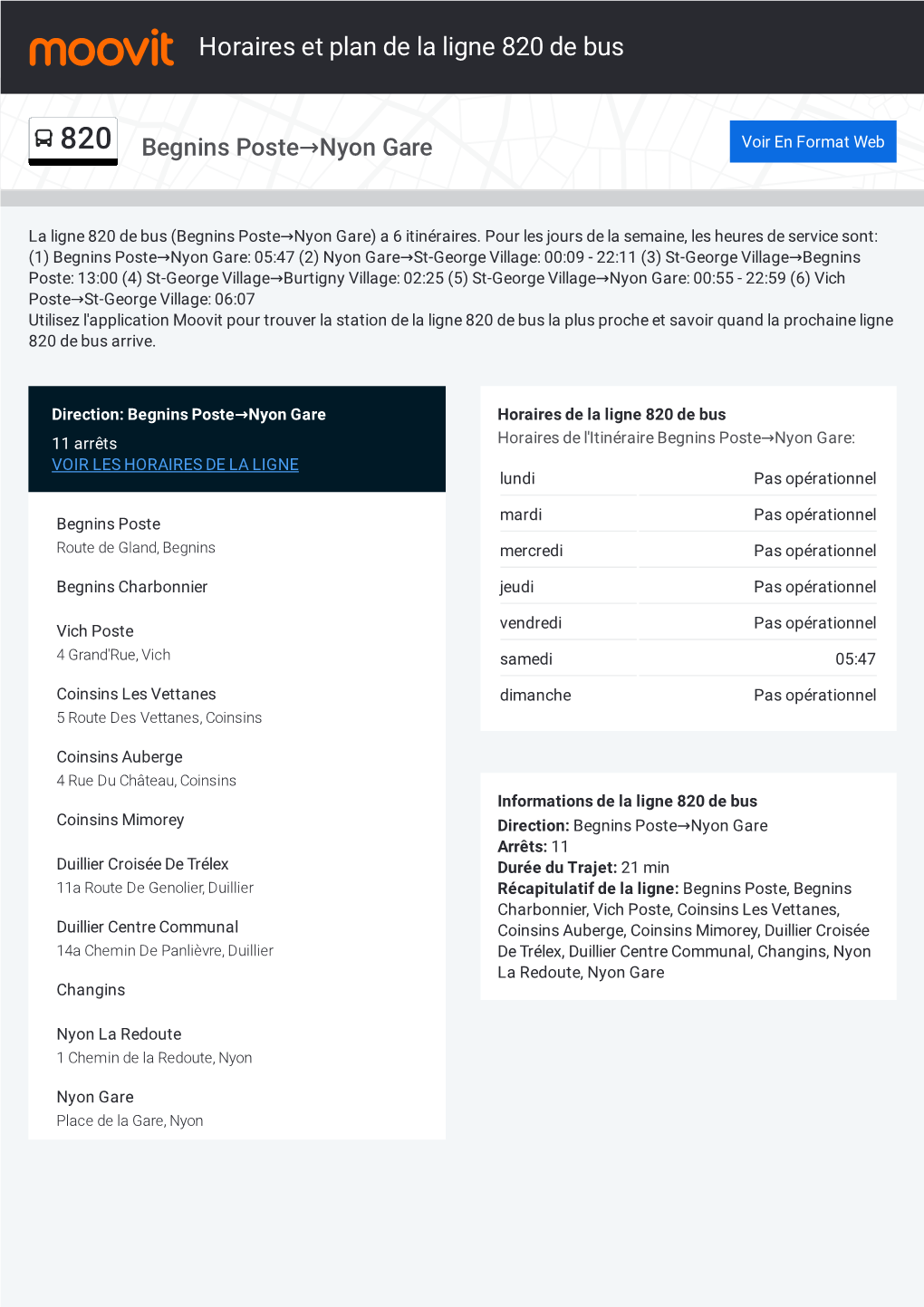 Horaires Et Trajet De La Ligne 820 De Bus Sur Une Carte