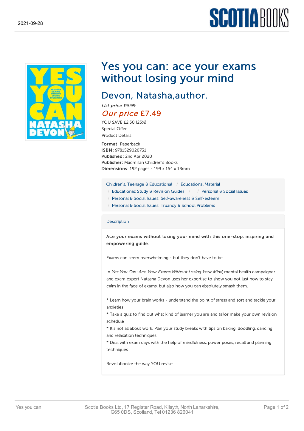 Yes You Can: Ace Your Exams Without Losing Your Mind Devon, Natasha,Author