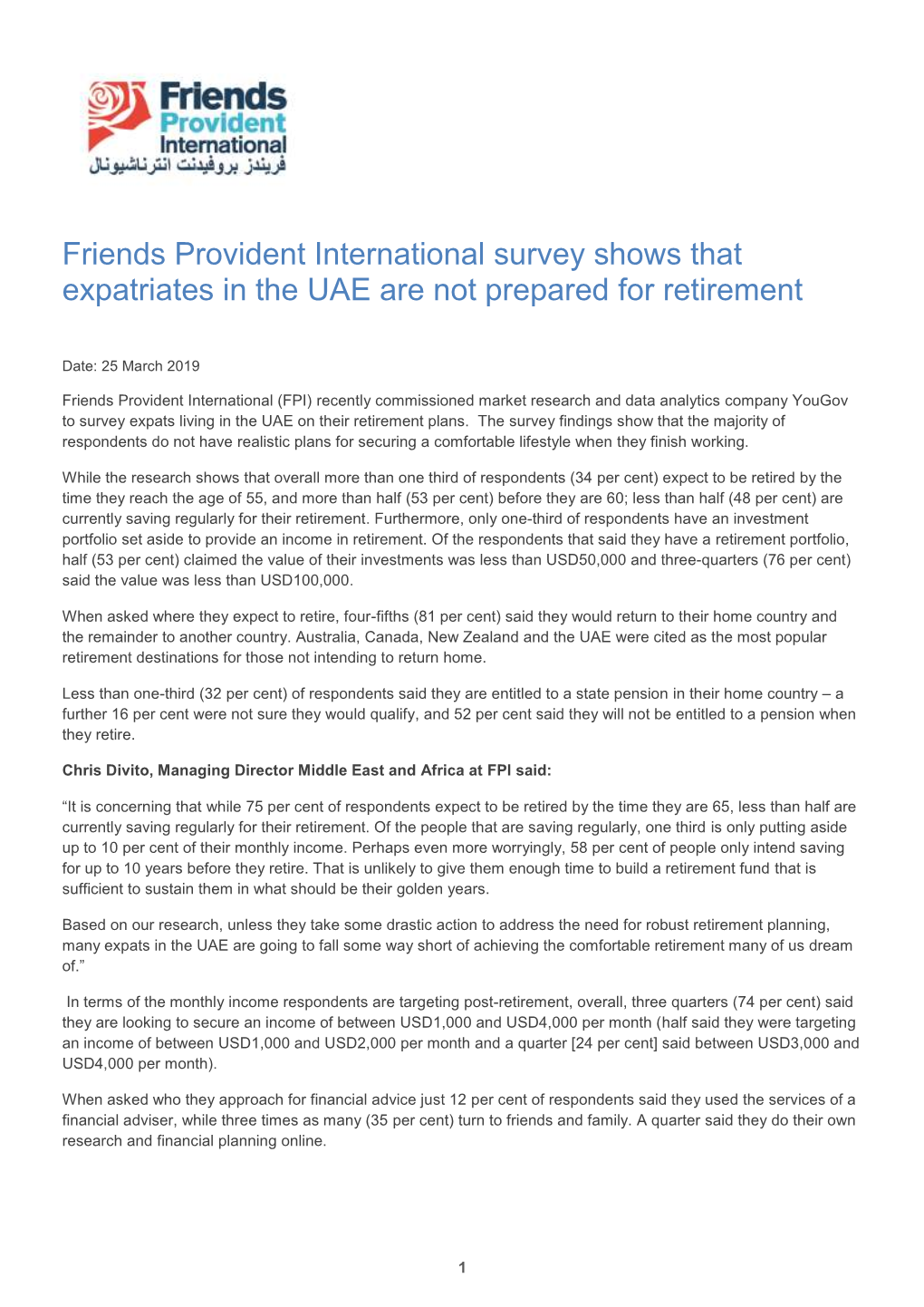 Friends Provident International Survey Shows That Expatriates in the UAE Are Not Prepared for Retirement