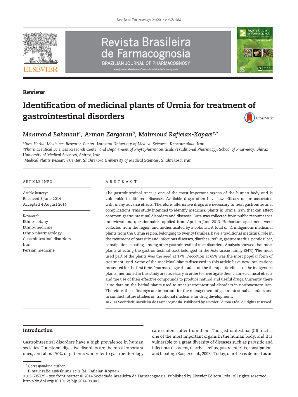 Identification of Medicinal Plants of Urmia for Treatment of Gastrointestinal Disorders