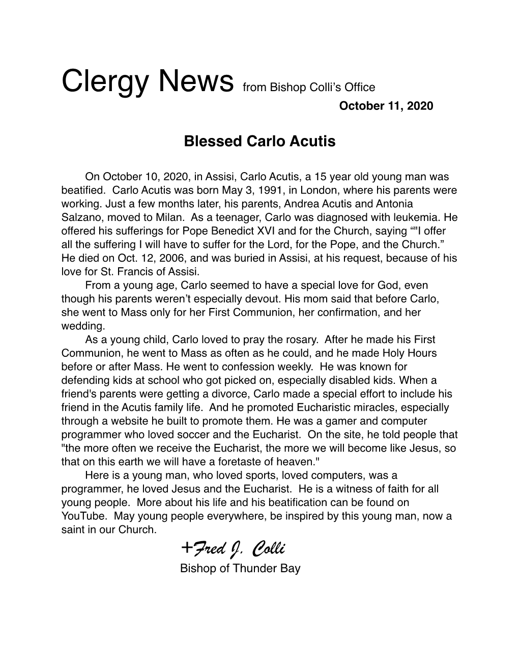 Clergy News Oct. 11:20