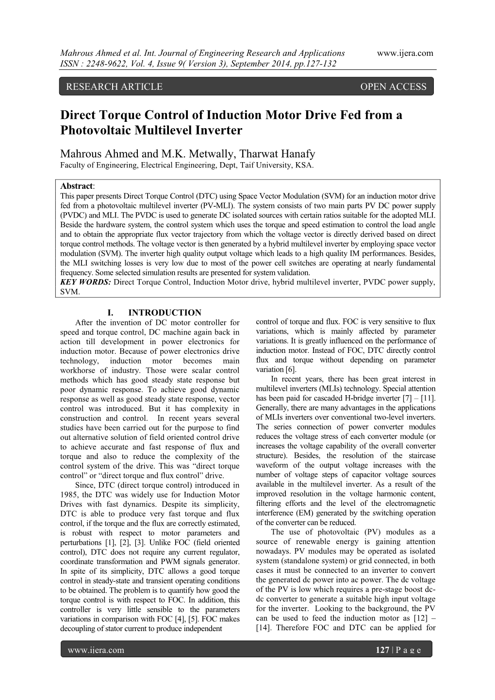 DIRECT TORQUE CONTROL of INDUCTION MOTOR Fed From