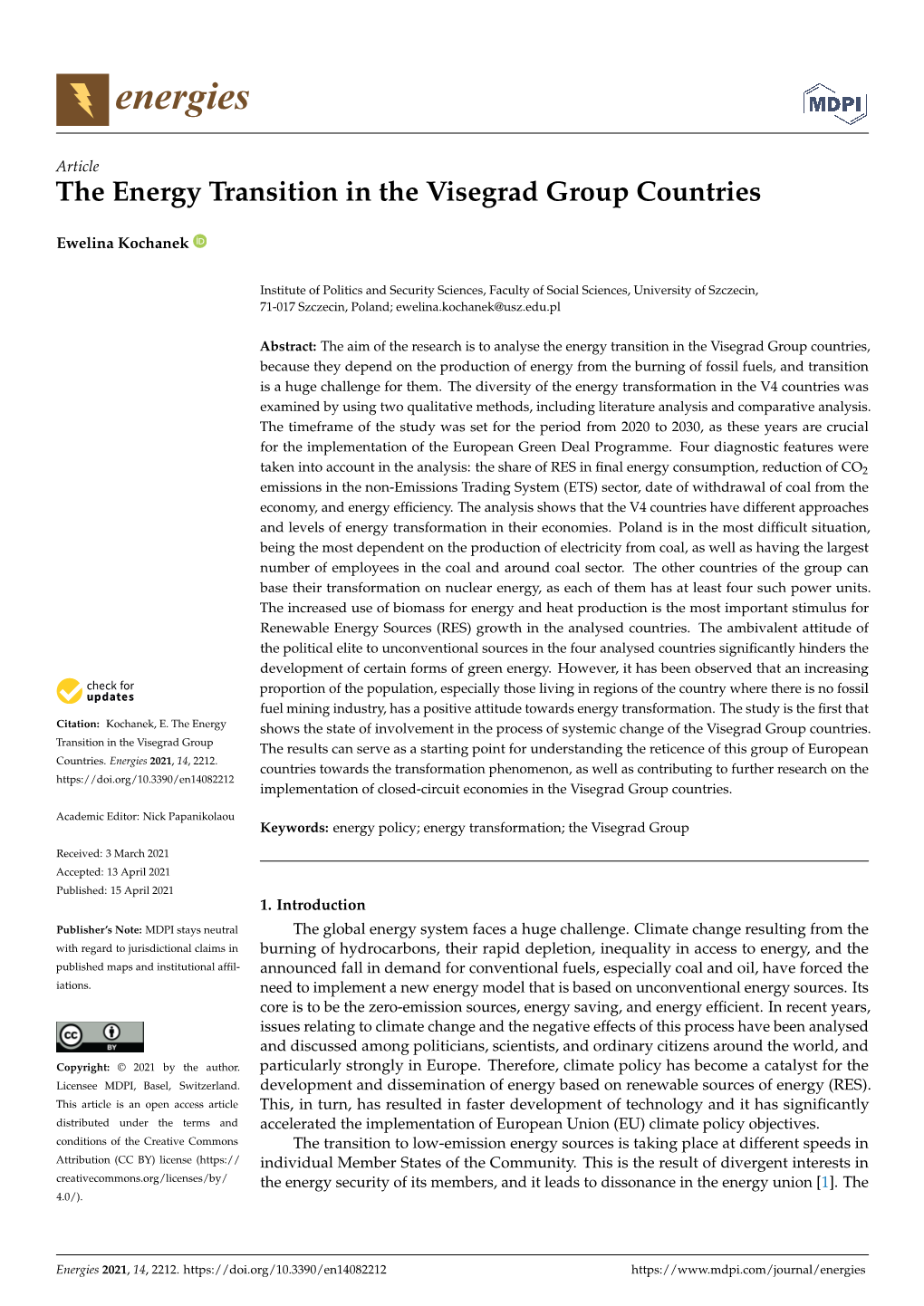 The Energy Transition in the Visegrad Group Countries