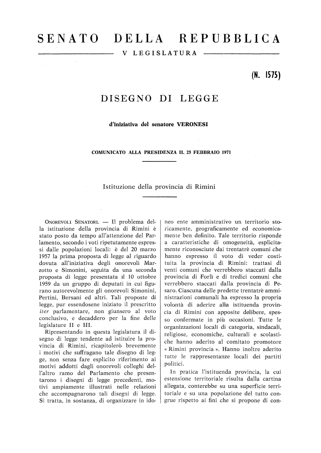 (N. 1575) Disegno Di Legge