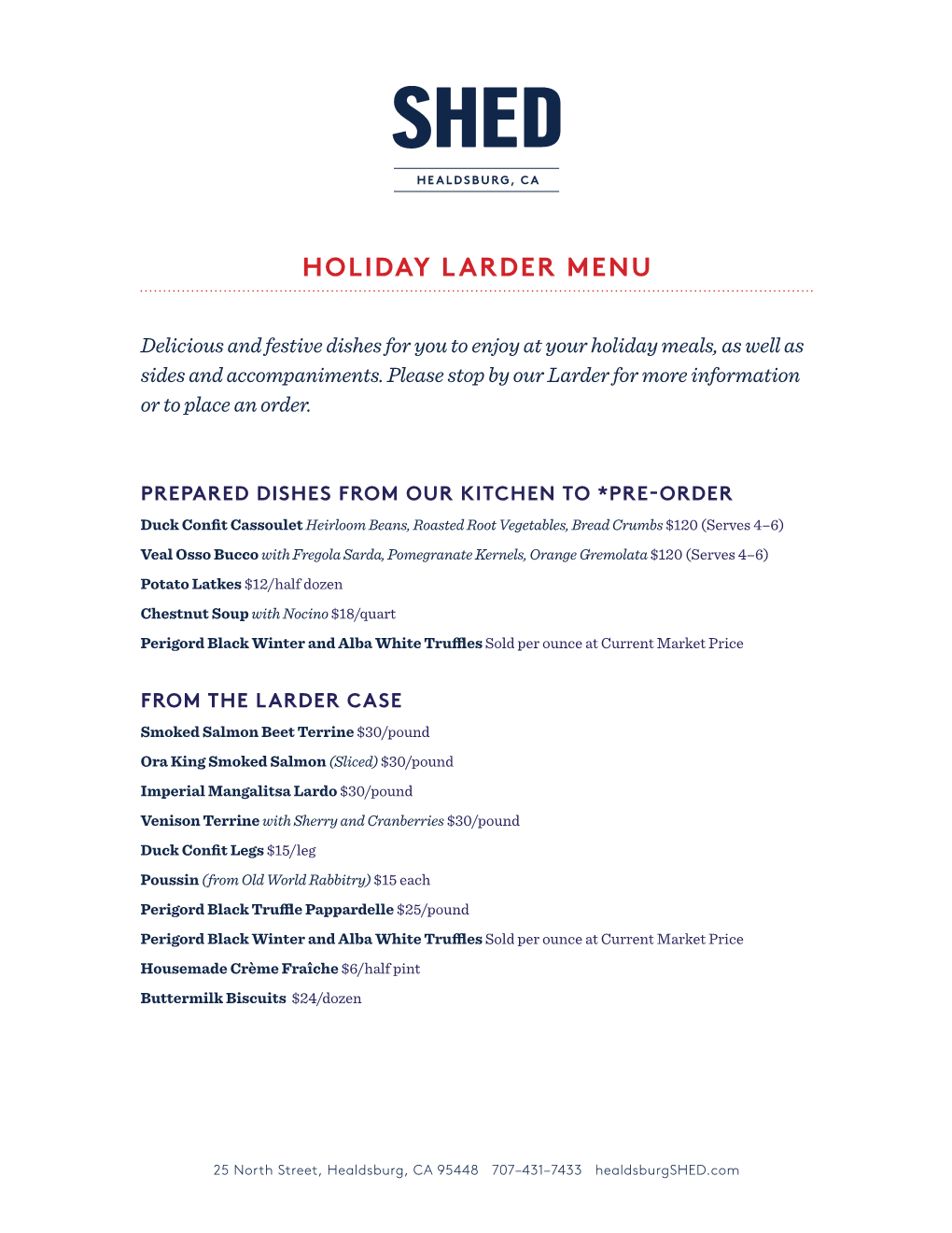 Holiday Larder Menu