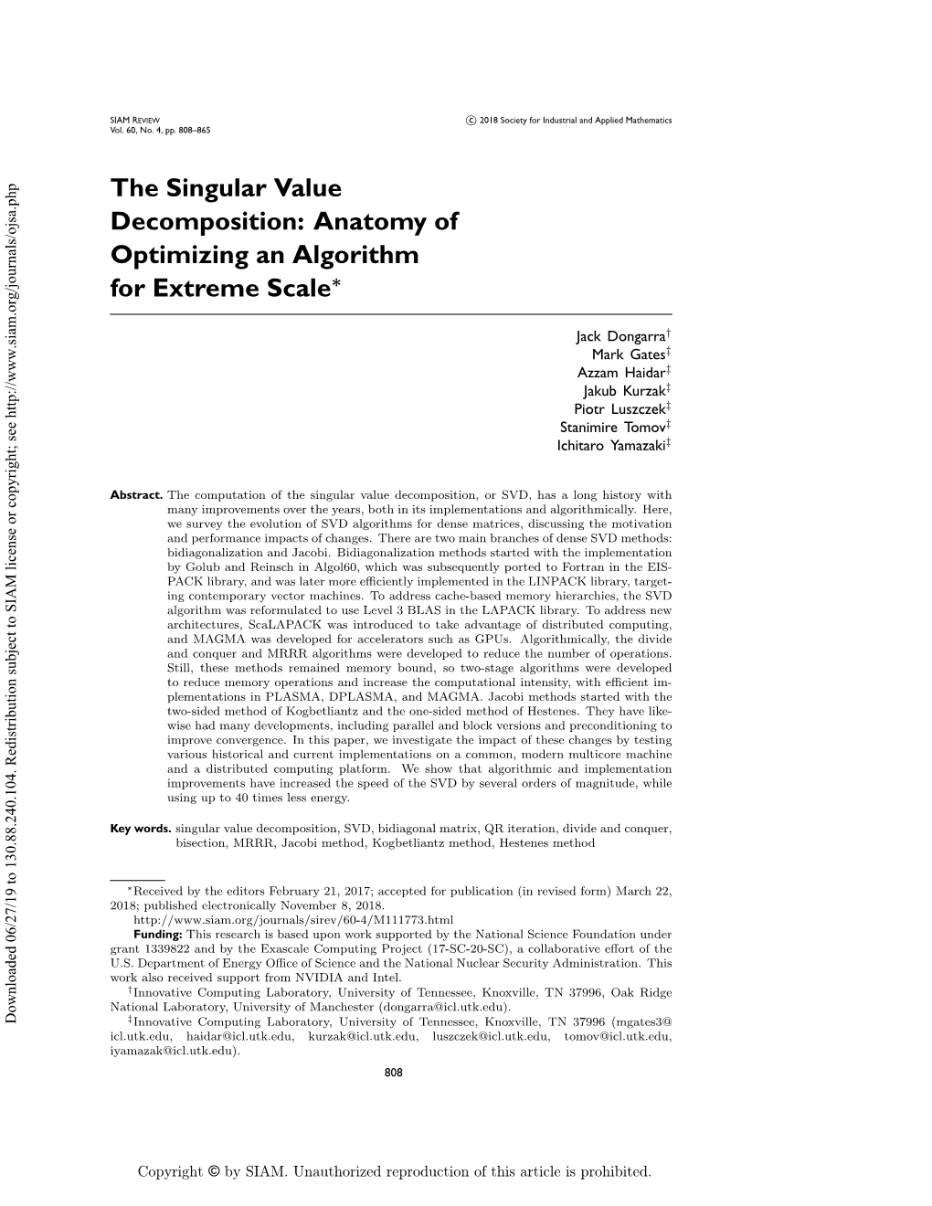 The Singular Value Decomposition, Or SVD, Has a Long History with Many Improvements Over the Years, Both in Its Implementations and Algorithmically