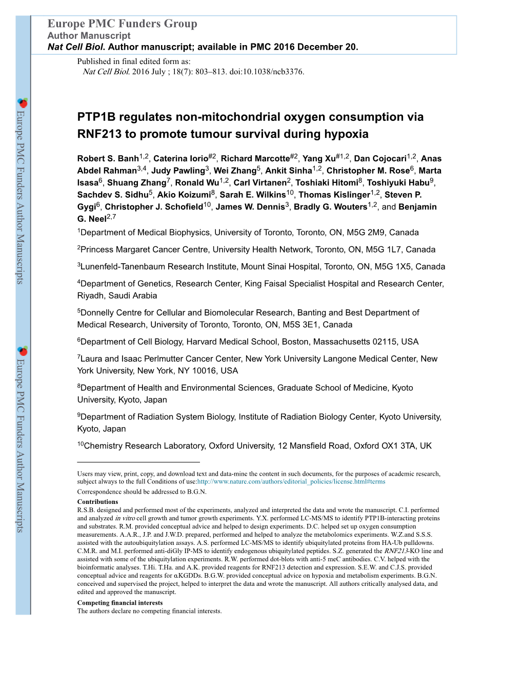 PTP1B Regulates Non-Mitochondrial Oxygen Consumption Via RNF213 to Promote Tumour Survival During Hypoxia