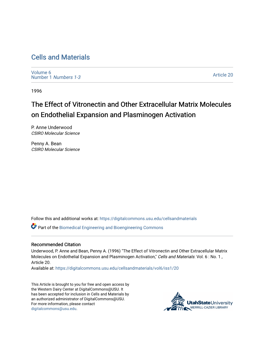 The Effect of Vitronectin and Other Extracellular Matrix Molecules on Endothelial Expansion and Plasminogen Activation