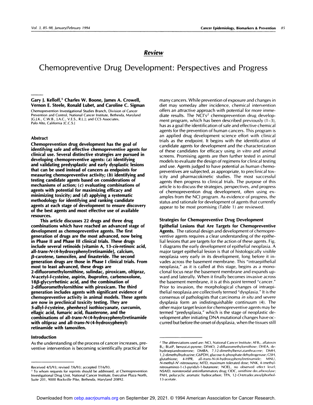 Chemopreventive Drug Development: Perspectives and Progress