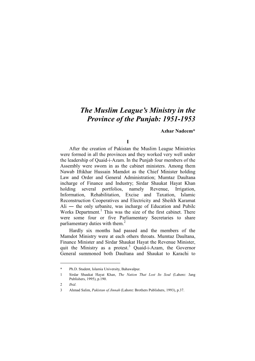 5. the Muslim League's Ministry, Major Nadeem