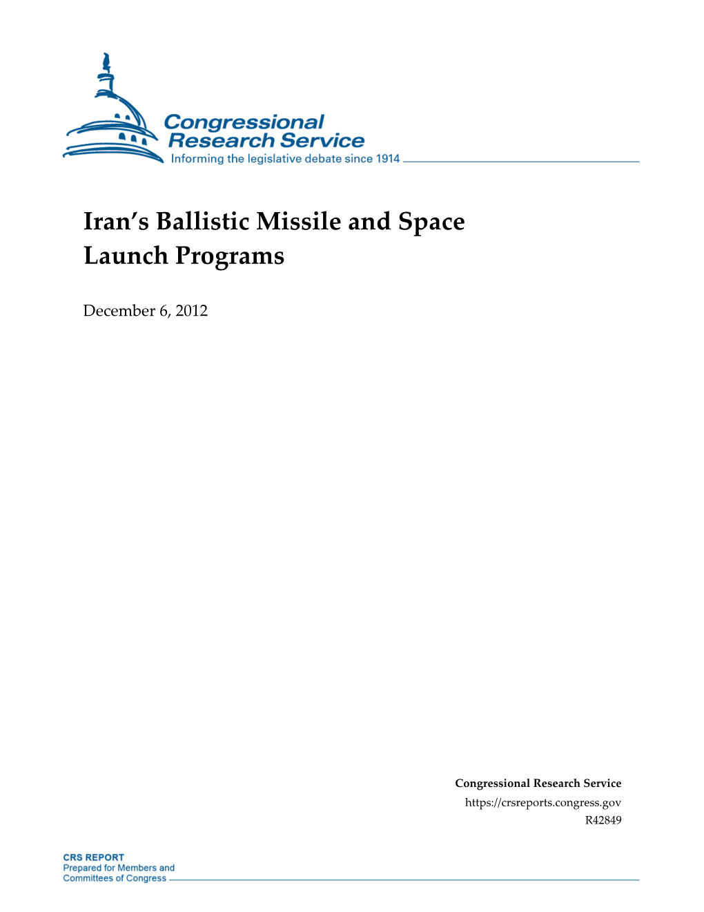Iran's Ballistic Missile and Space Launch Programs