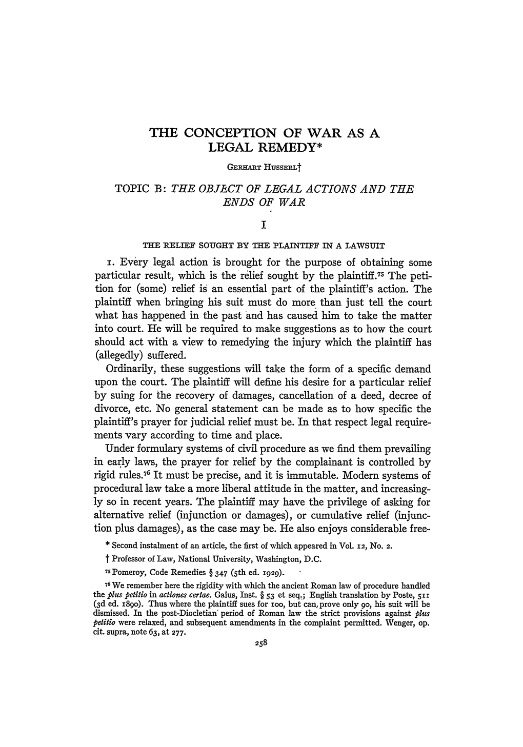 The Conception of War As a Legal Remedy*