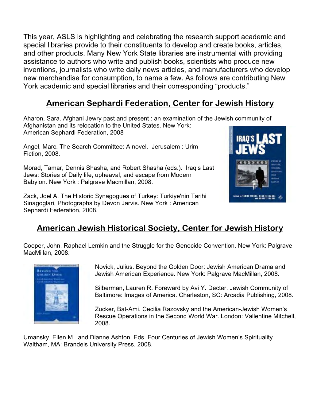 American Sephardi Federation, Center for Jewish History American