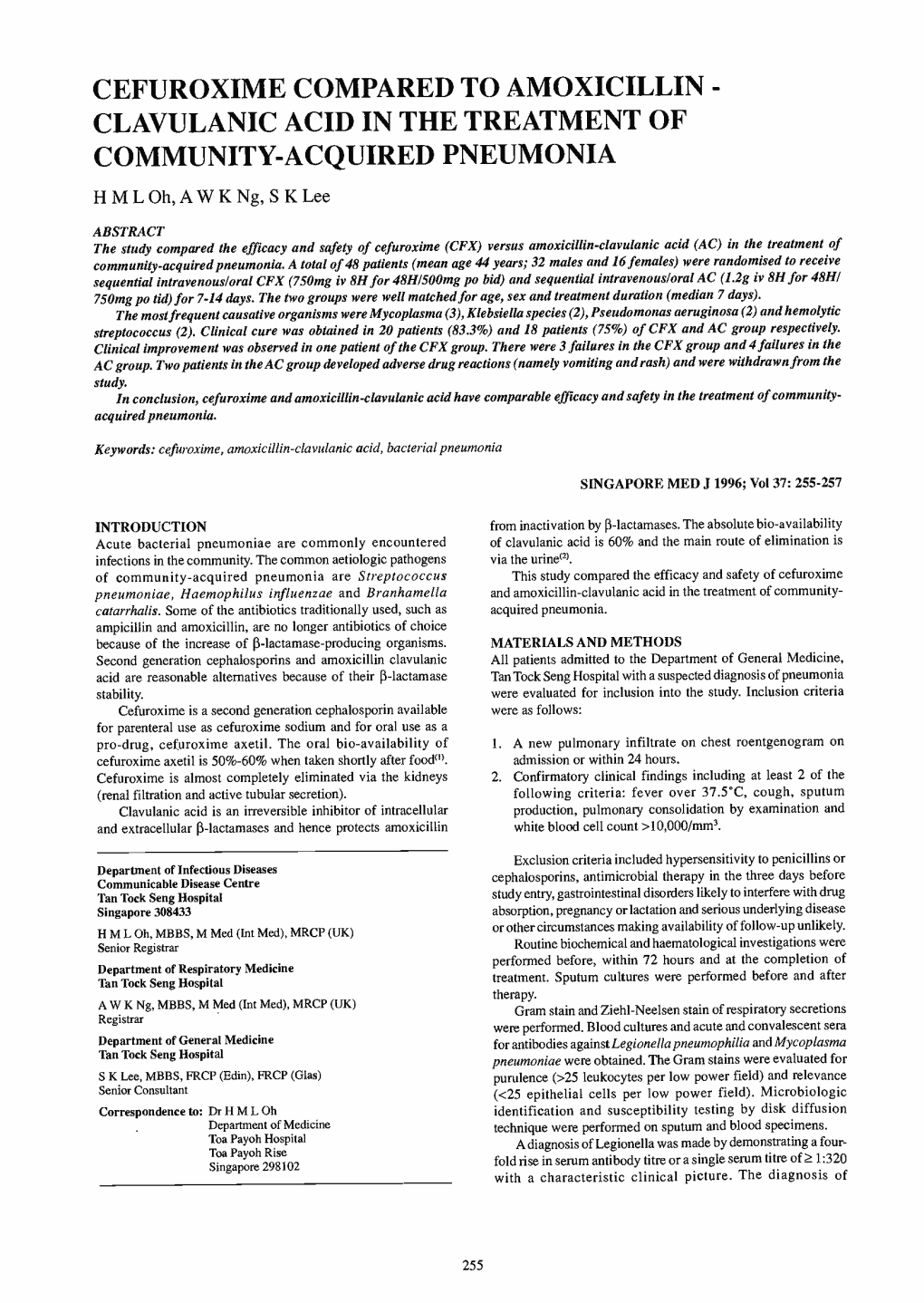 Cefuroxime Compared to Amoxicillin - Clavulanic Acid in the Treatment of Community -Acquired Pneumonia