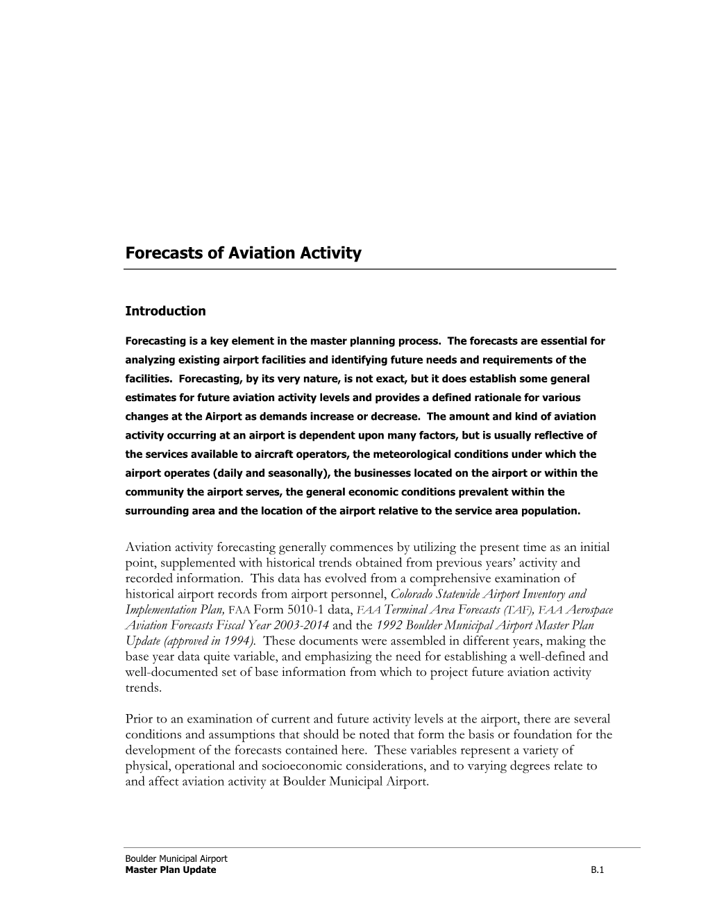 Forecasts of Aviation Activity