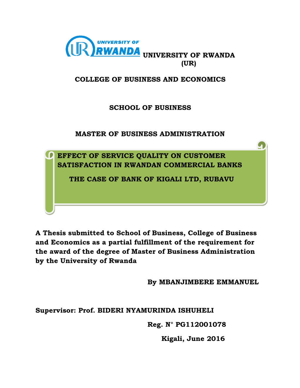 University of Rwanda (Ur) College of Business And
