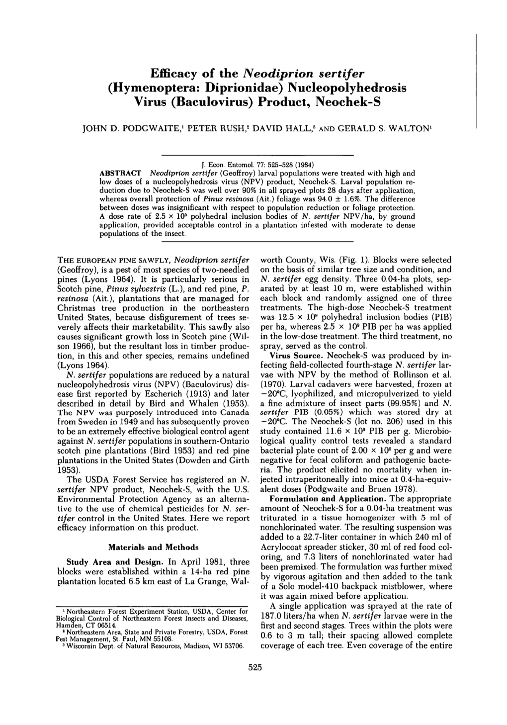 (Hymenoptera: Diprionidae) Nucleopolyhedrosis Virus (Baculovirus) Product, Neochek-S