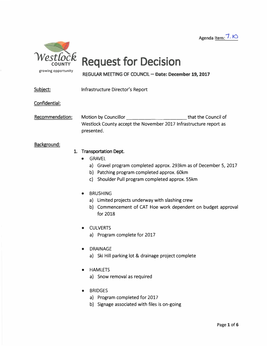 'We{T0&K Request for Decision