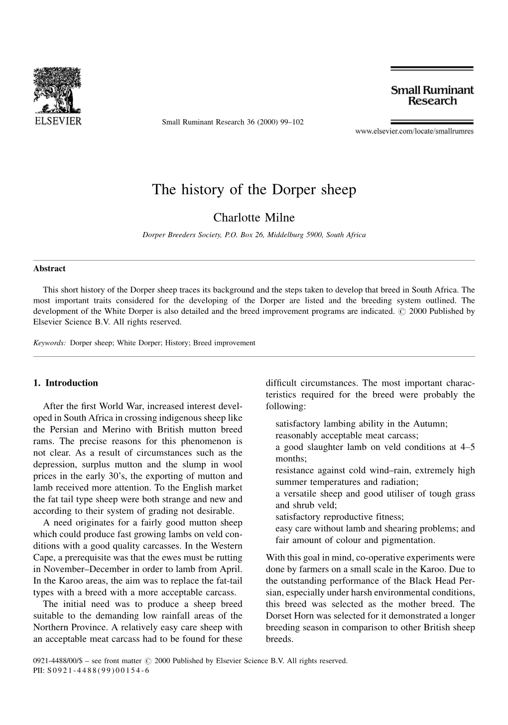 The History of the Dorper Sheep