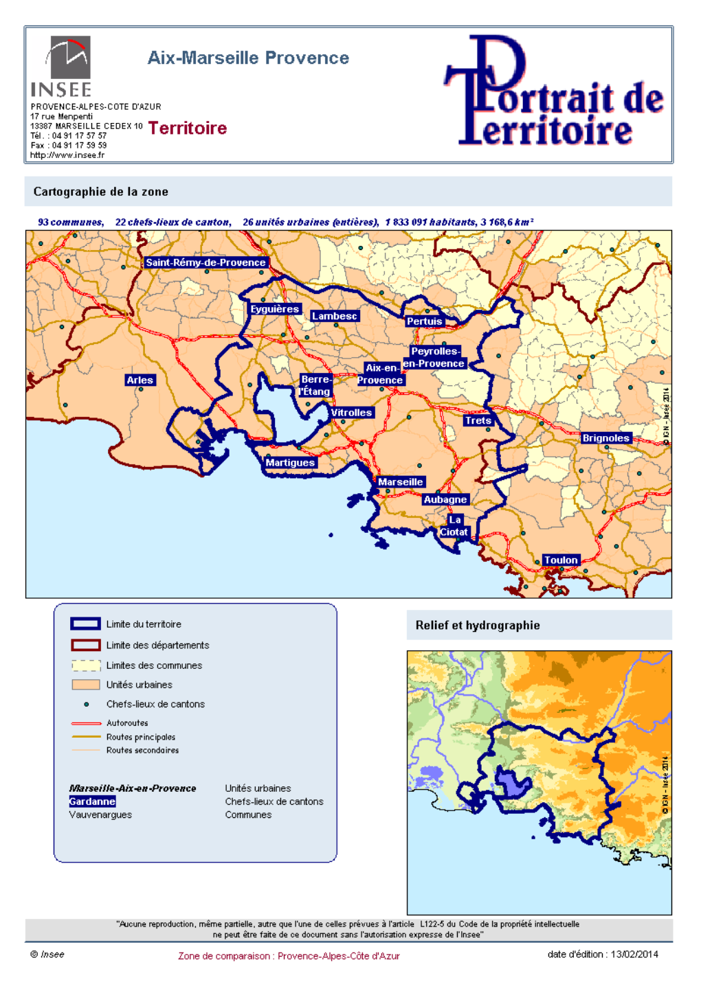 Insee Zone De Comparaison : Provence-Alpes-Côte D'azur Date D'édition : 13/02/2014 Aix-Marseille Provence Résumé Statistique Page 3 / 36